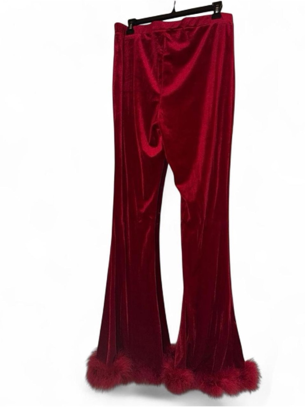 Red Velvet Flare Pants with Feather Hem